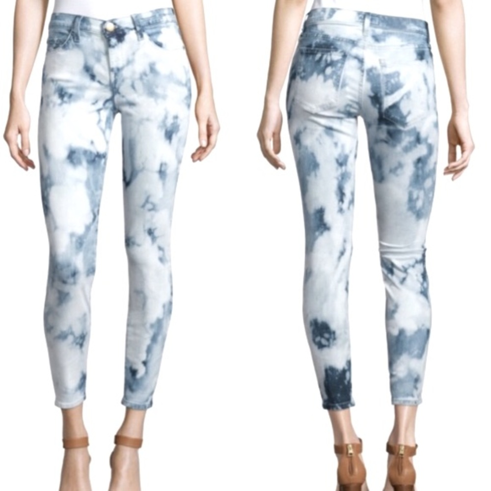 CURRENT\ELLIOTT MID RISE TYE DYE PRINT RAW EDGE CROPPED HEM JEANS EUC SIZE 26